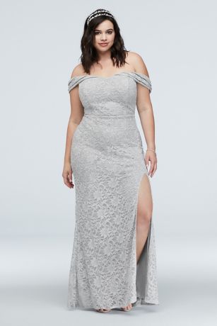 Shoulder Metallic Lace Plus Size Dress ...